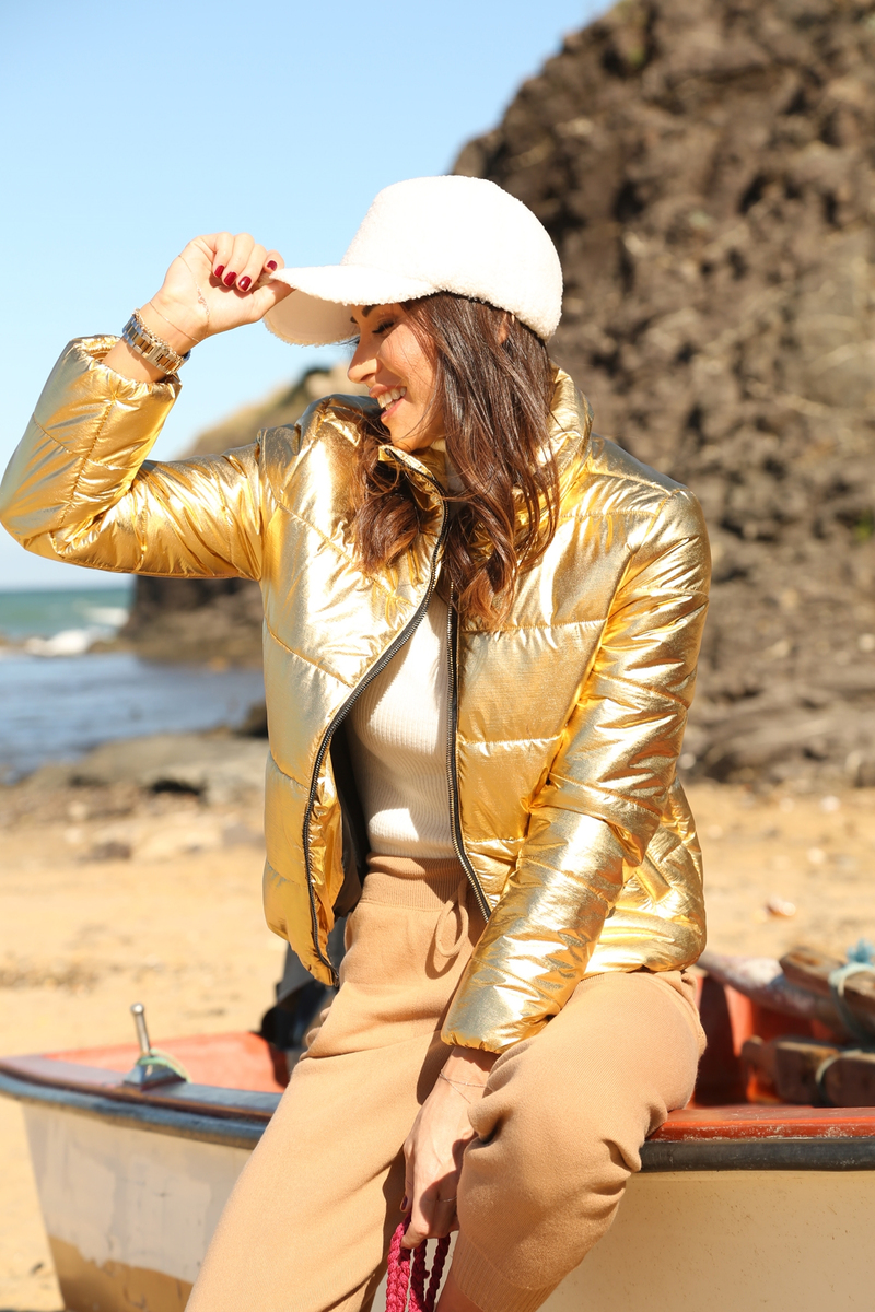 Gold Fermuarlı Bomber Ceket