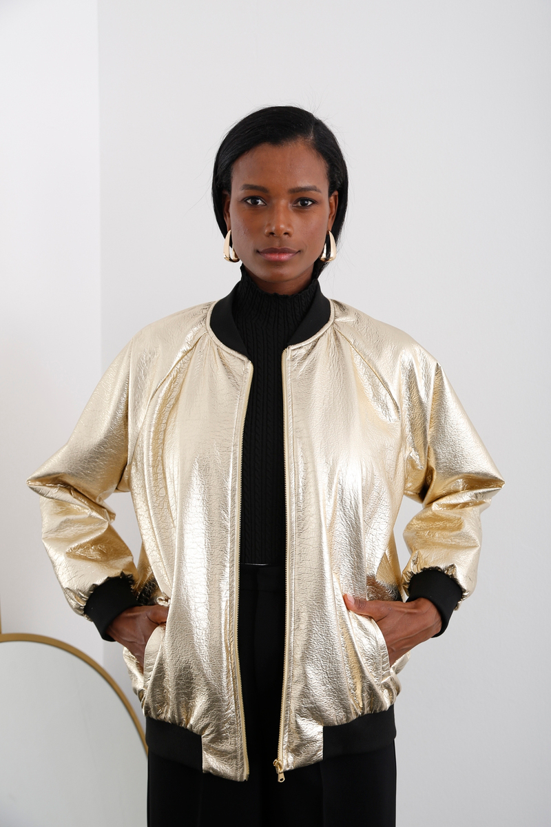 Gold Oversize Bomber Ceket 