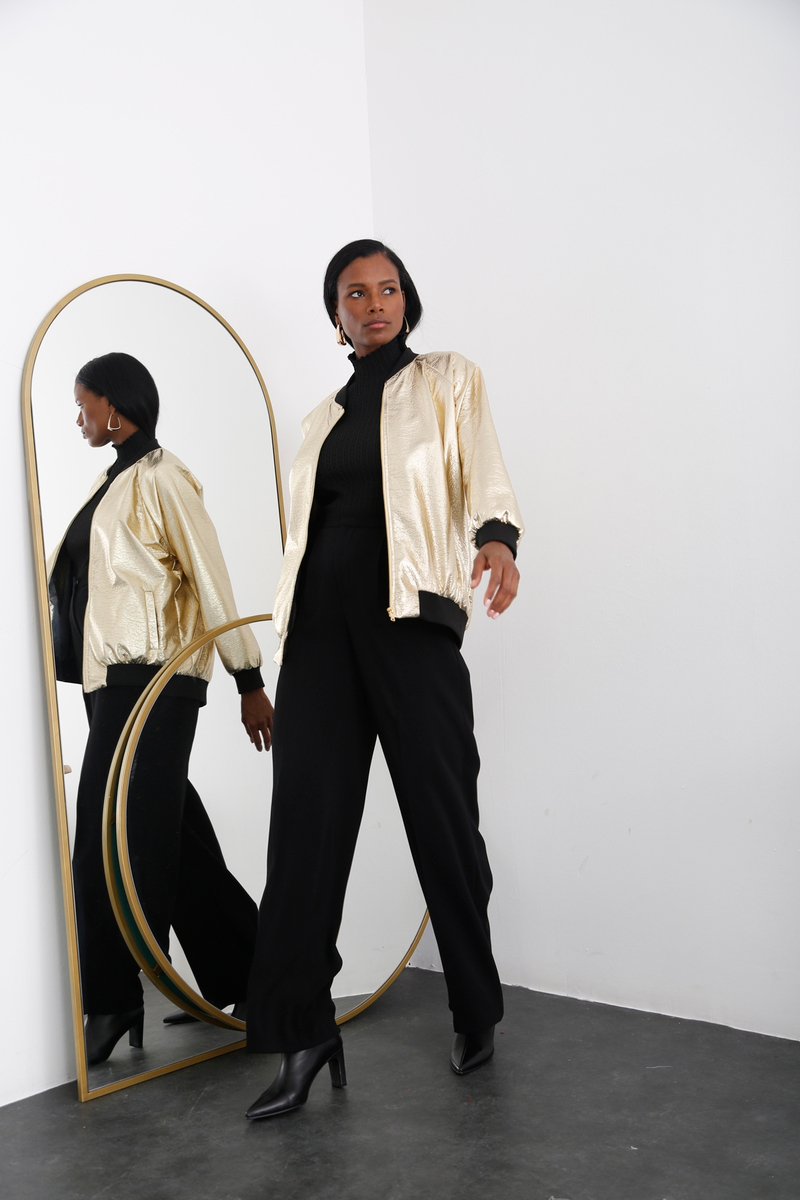 Gold Oversize Bomber Ceket 