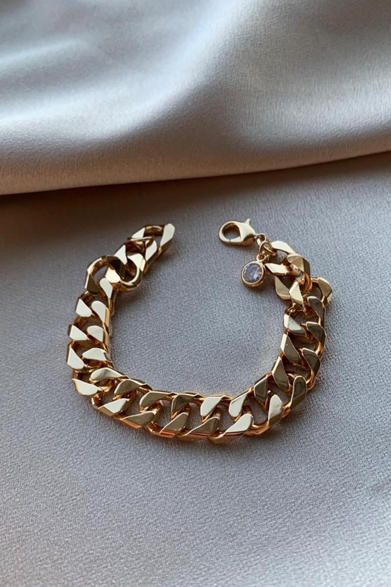 Gold Tek Taşlı Nostaljik Bileklik 