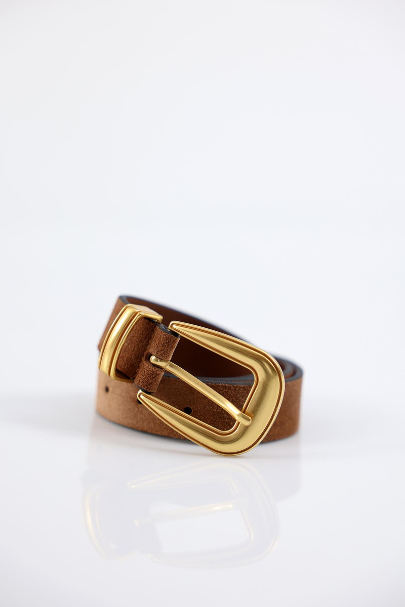 Gold Vintage Tokalı Bal Süet Kemer 