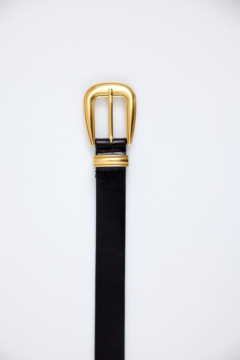 Gold Vintage Tokalı Siyah Deri Kemer 