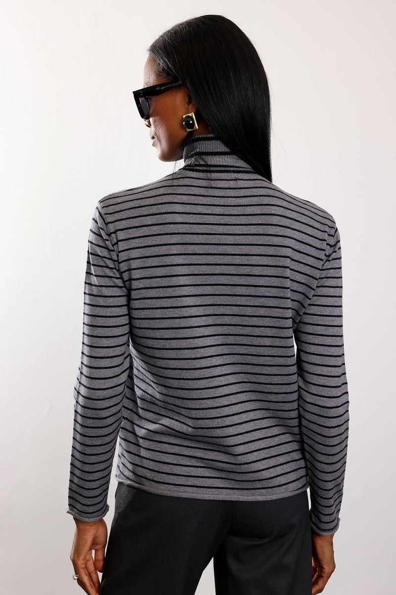 Gri Balıkçı Yaka Çizgili Triko 261002