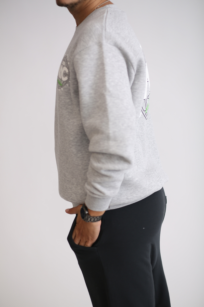 Gri Baskılı Şardonlu Sweatshirt K-272