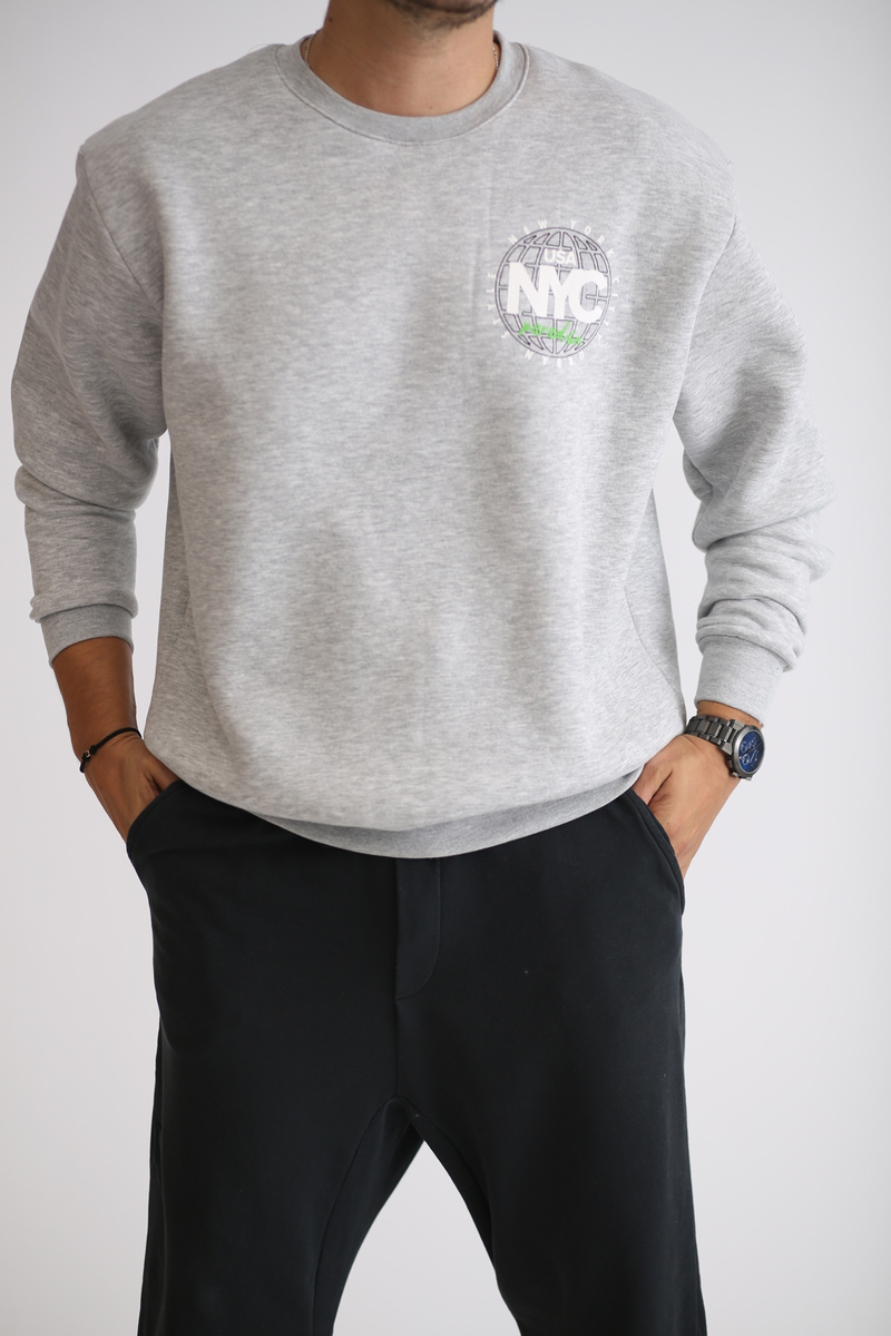 Gri Baskılı Şardonlu Sweatshirt K-272