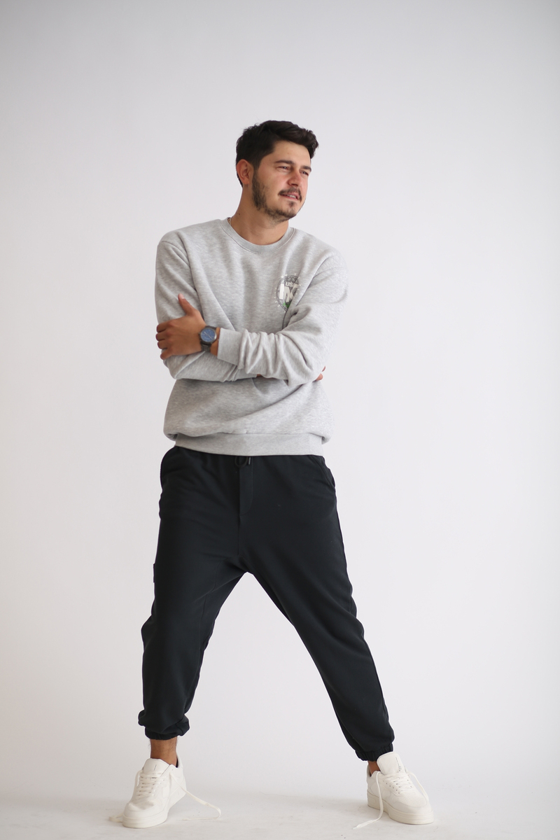 Gri Baskılı Şardonlu Sweatshirt K-272