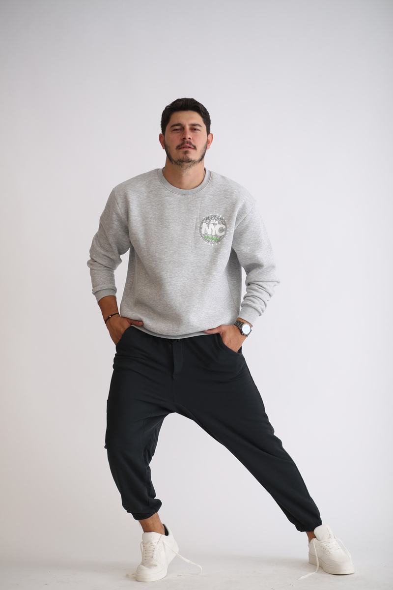 Gri Baskılı Şardonlu Sweatshirt K-272