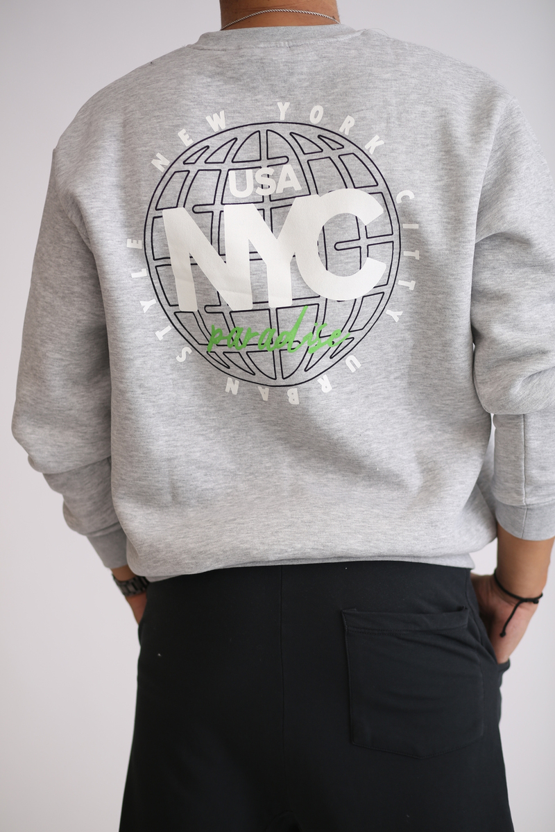 Gri Baskılı Şardonlu Sweatshirt K-272