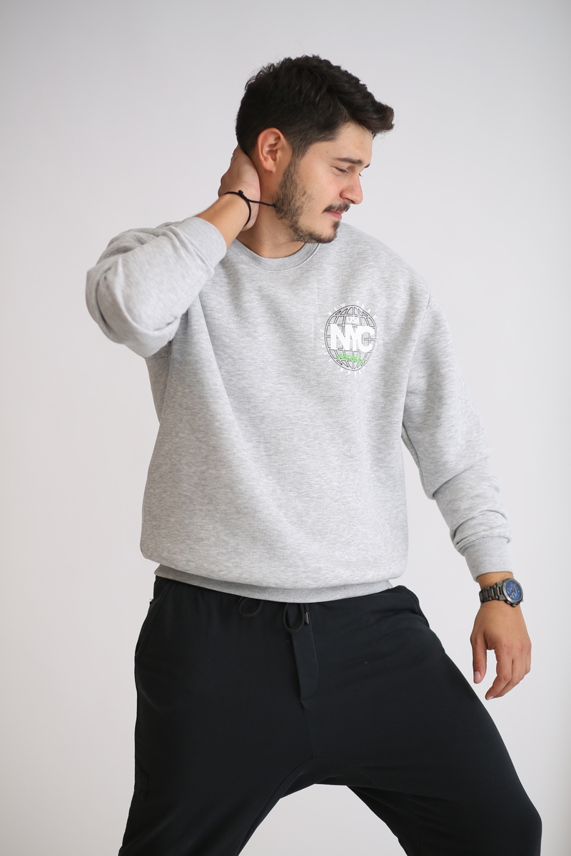 Gri Baskılı Şardonlu Sweatshirt K-272