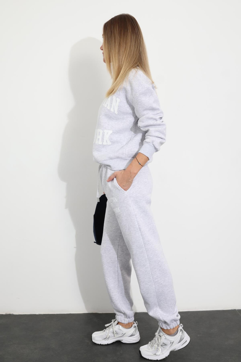 Gri Baskılı Sweatshirt Eşofman Takım 98313