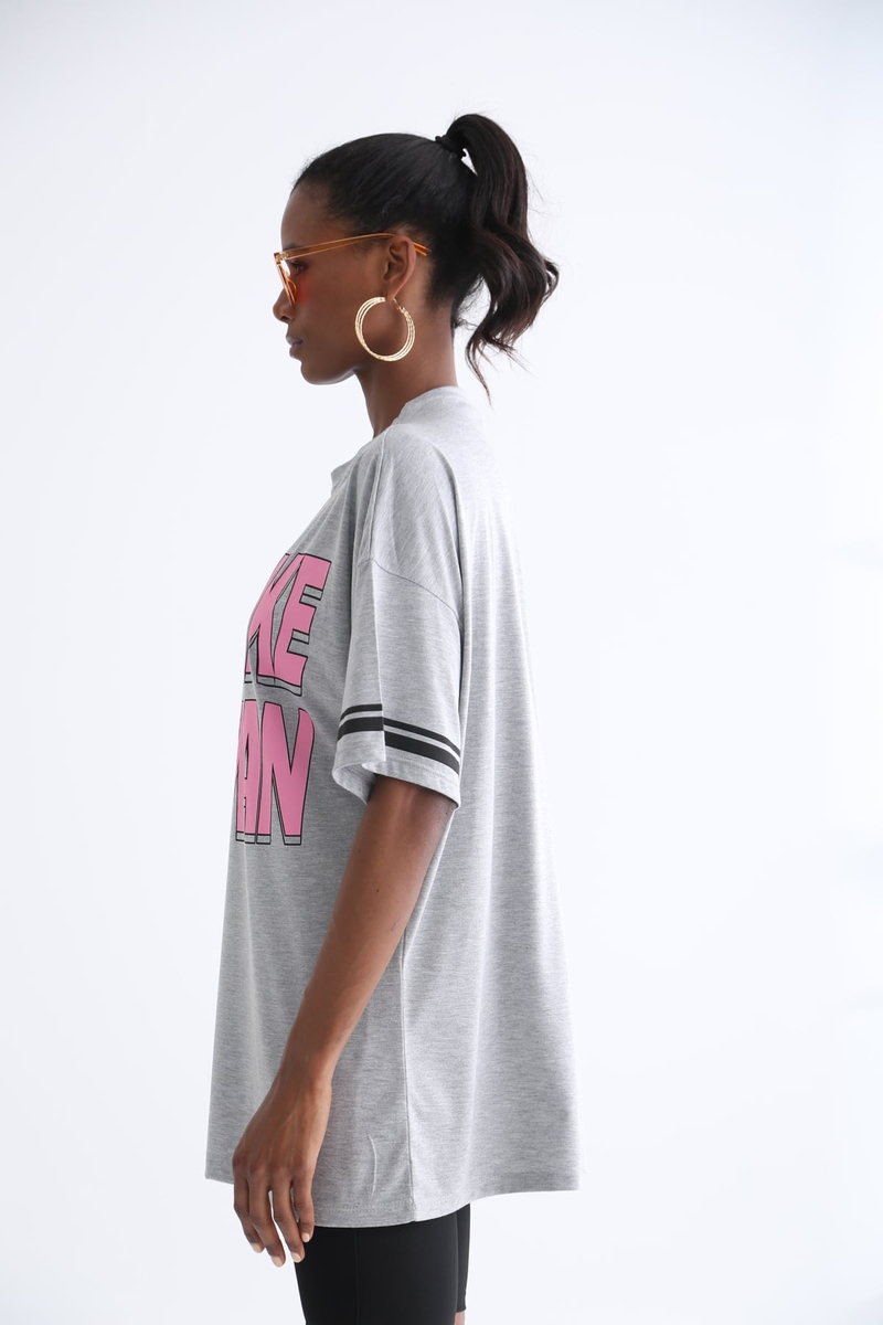 Gri Baskılı Tshirt 3591