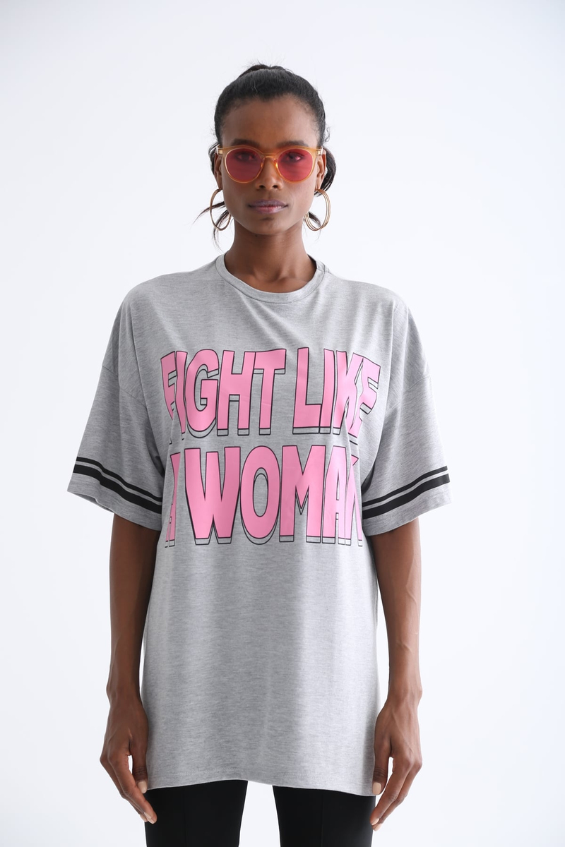 Gri Baskılı Tshirt 3591