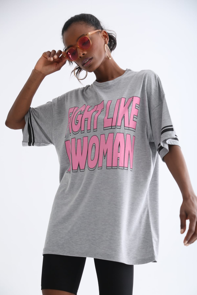 Gri Baskılı Tshirt 3591