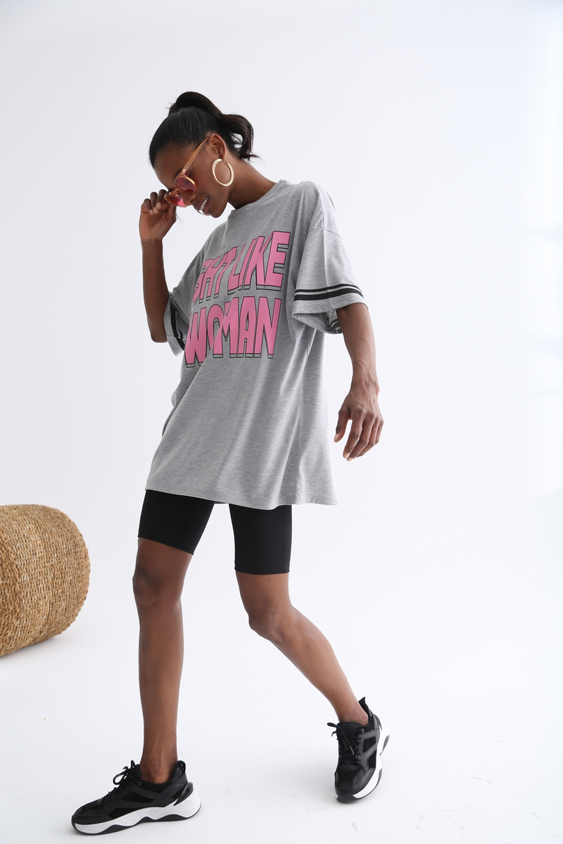 Gri Baskılı Tshirt 3591