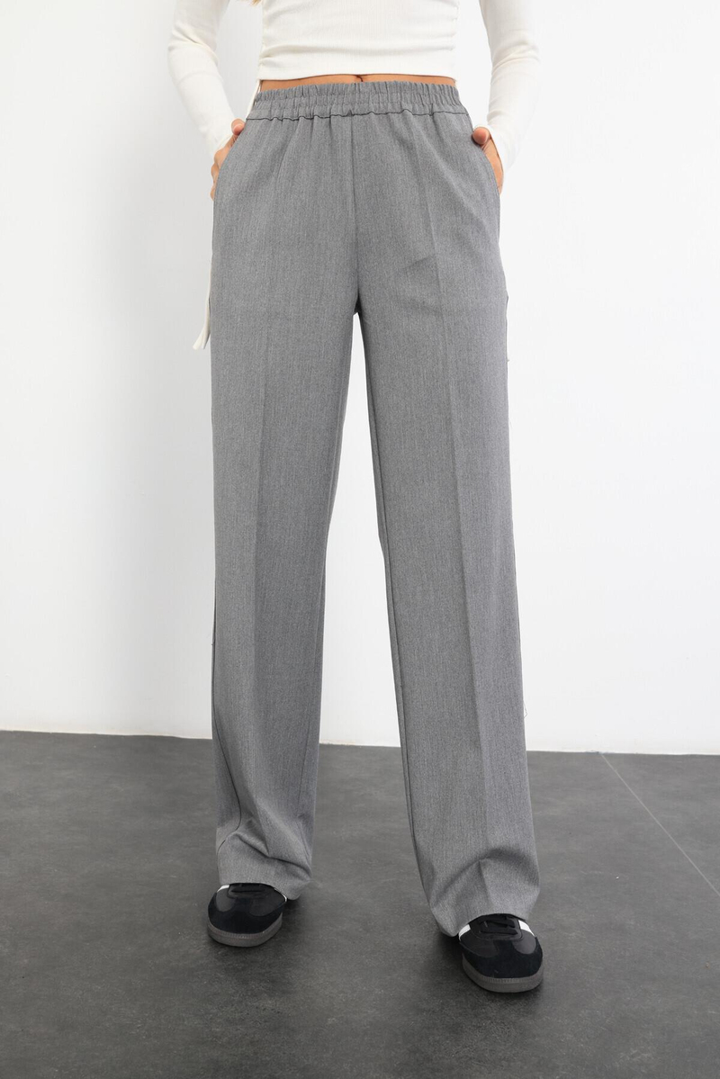 Gri Beli Lastikli Boru Paça Pantolon 6169