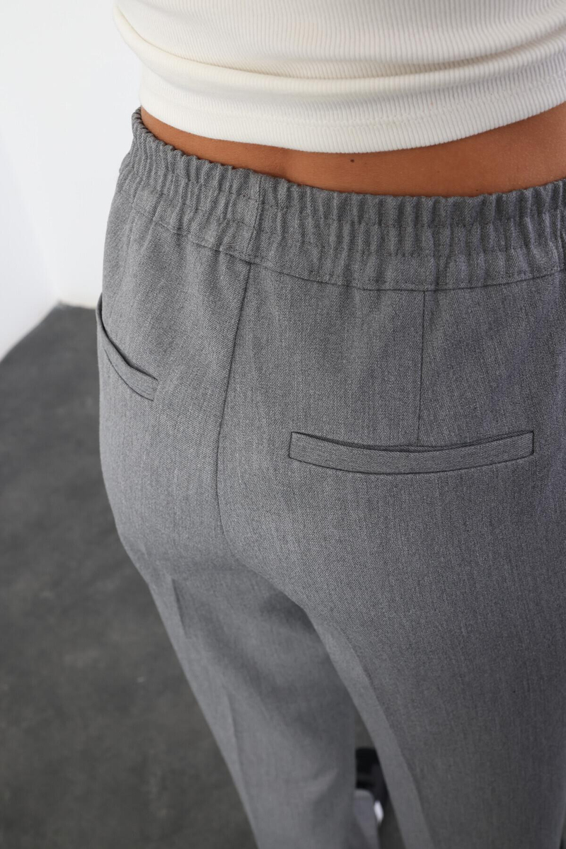 Gri Beli Lastikli Boru Paça Pantolon 6169