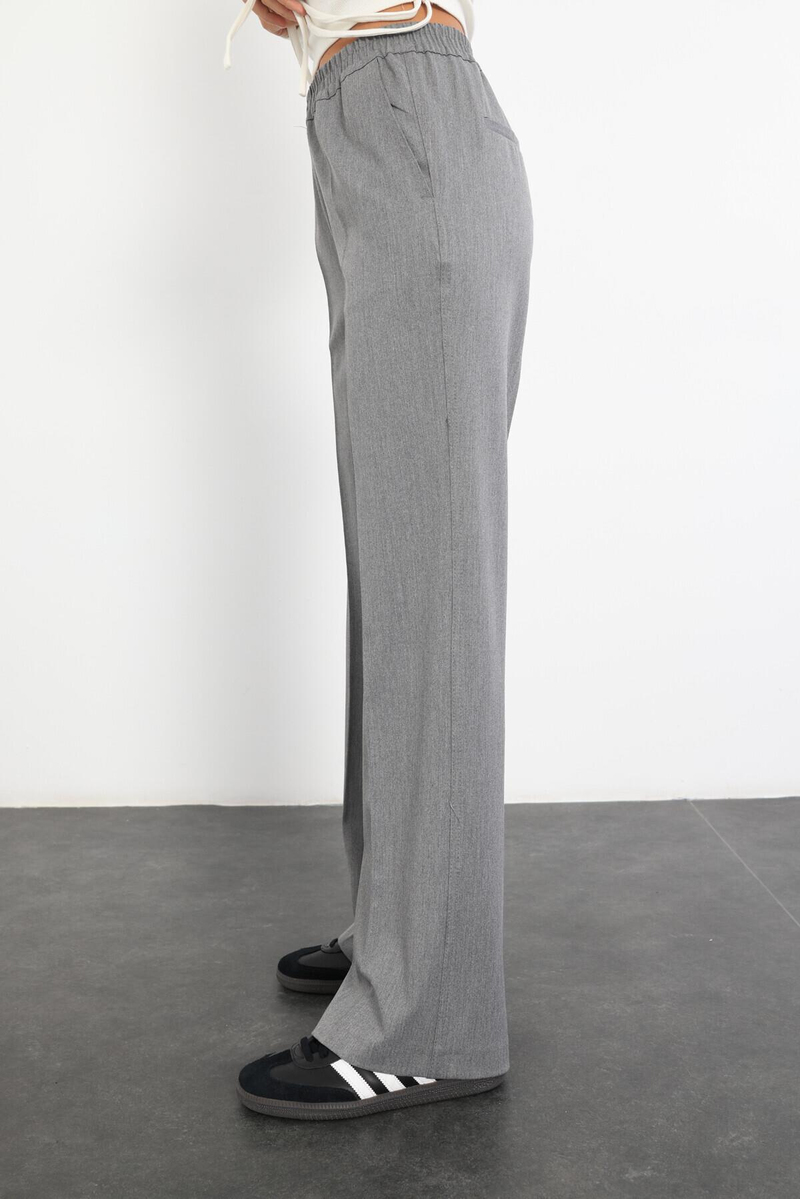 Gri Beli Lastikli Boru Paça Pantolon 6169