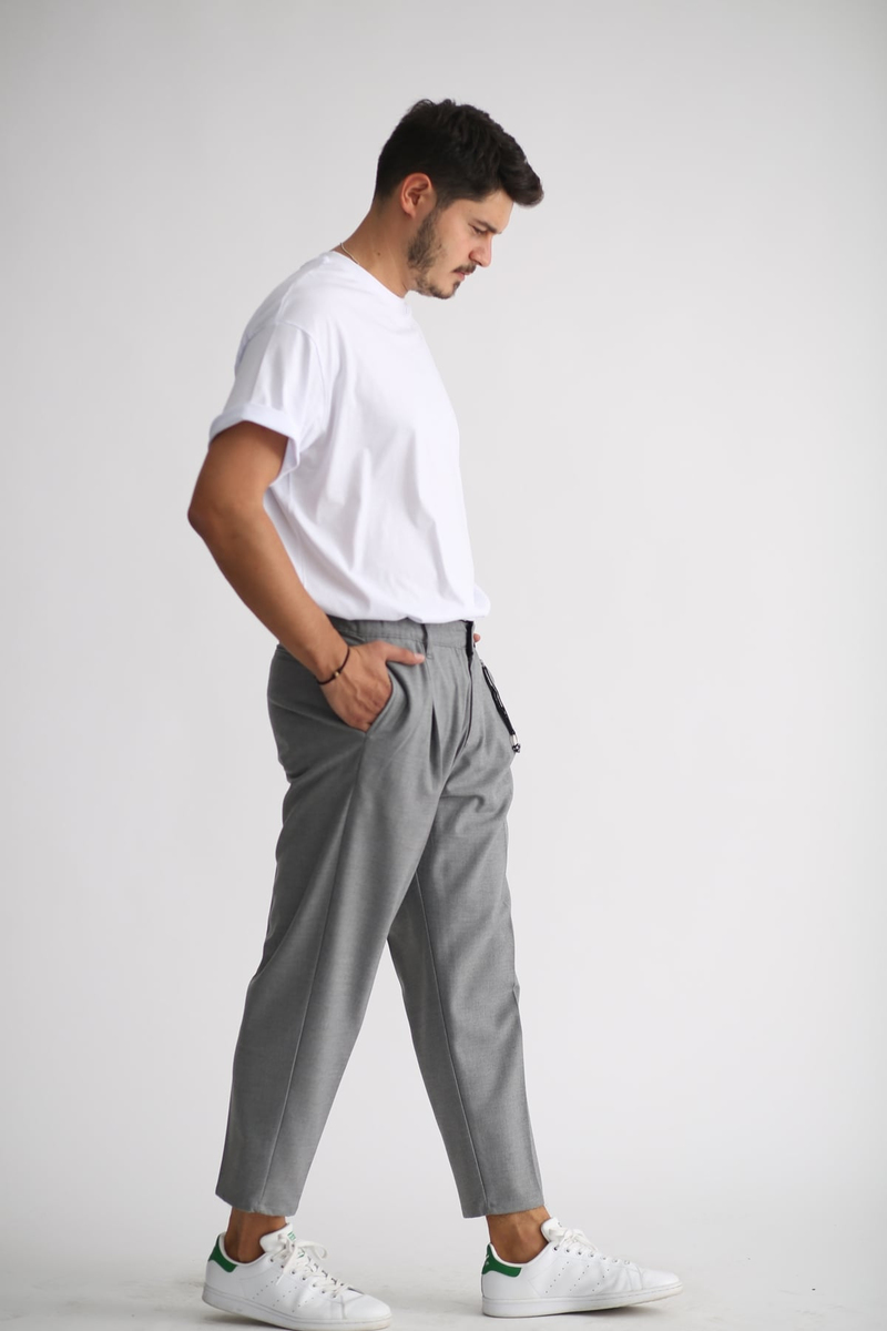 Gri Beli Lastikli Pantolon 3734-2