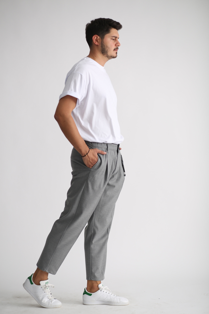 Gri Beli Lastikli Pantolon 3734-2