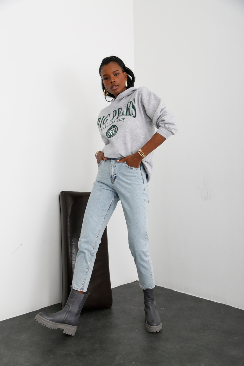 Gri Big Peaks Baskılı Şardonlu Sweatshirt 3603