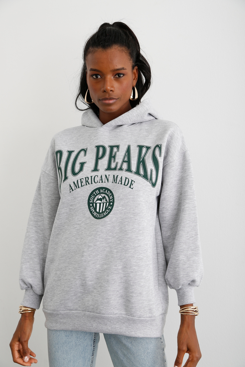 Gri Big Peaks Baskılı Şardonlu Sweatshirt 3603