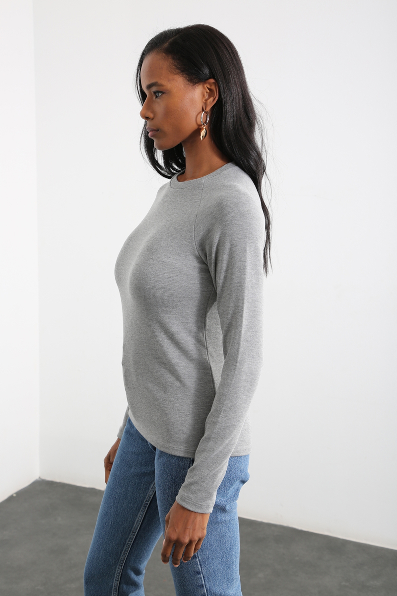 Gri Bisiklet Yaka Basic Bluz 
