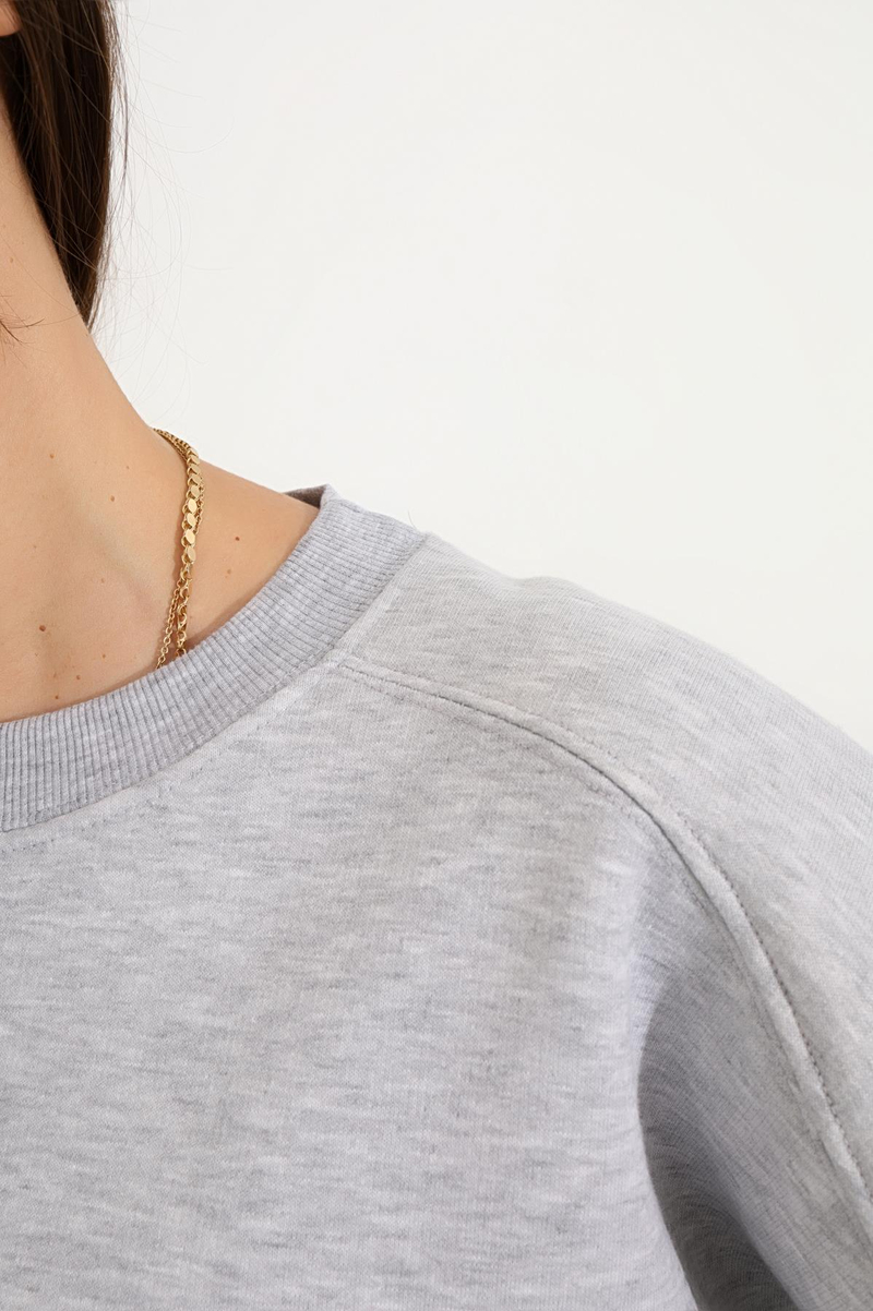 Gri Bisiklet Yaka Basic Sweatshirt 3408-23