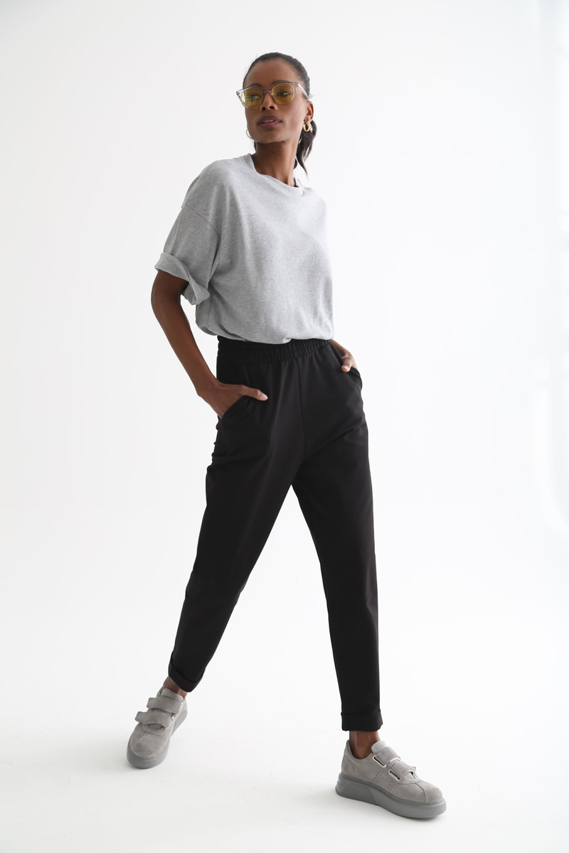Gri Bisiklet Yaka Basic Tshirt 