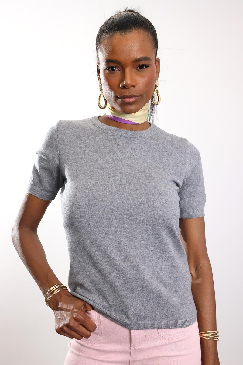Gri Bisiklet Yaka Kısa Kol Triko 4579