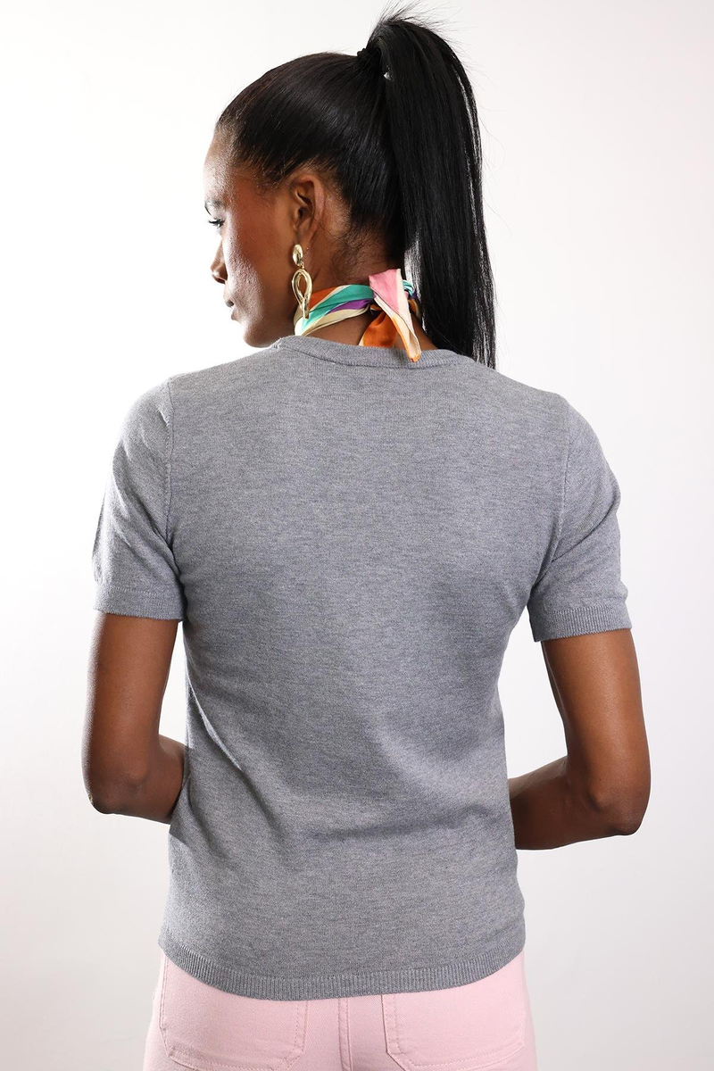 Gri Bisiklet Yaka Kısa Kol Triko 4579
