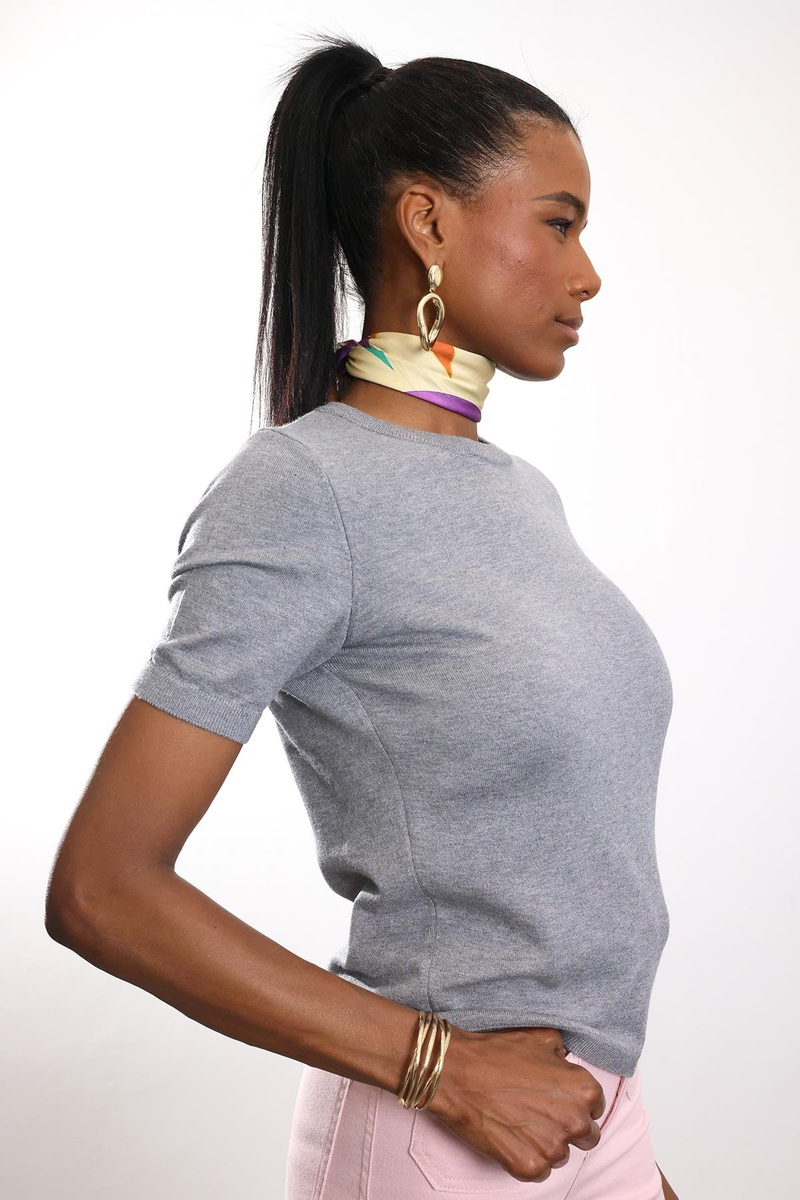 Gri Bisiklet Yaka Kısa Kol Triko 4579