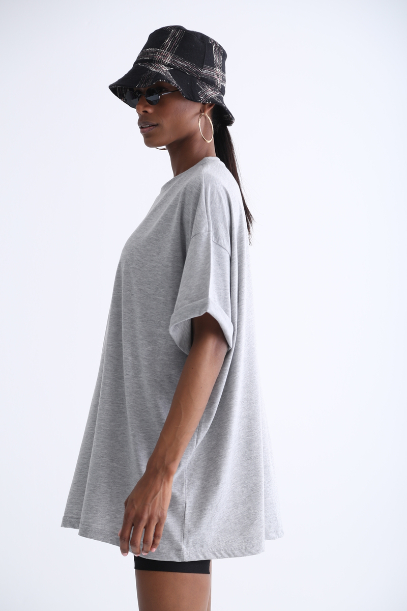 Gri Bisiklet Yaka Oversize Tshirt 12135