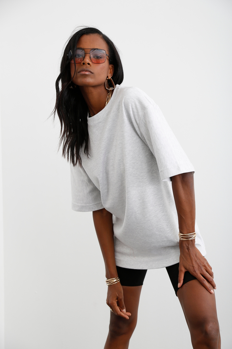 Gri Bisiklet Yaka Sweat Tshirt 