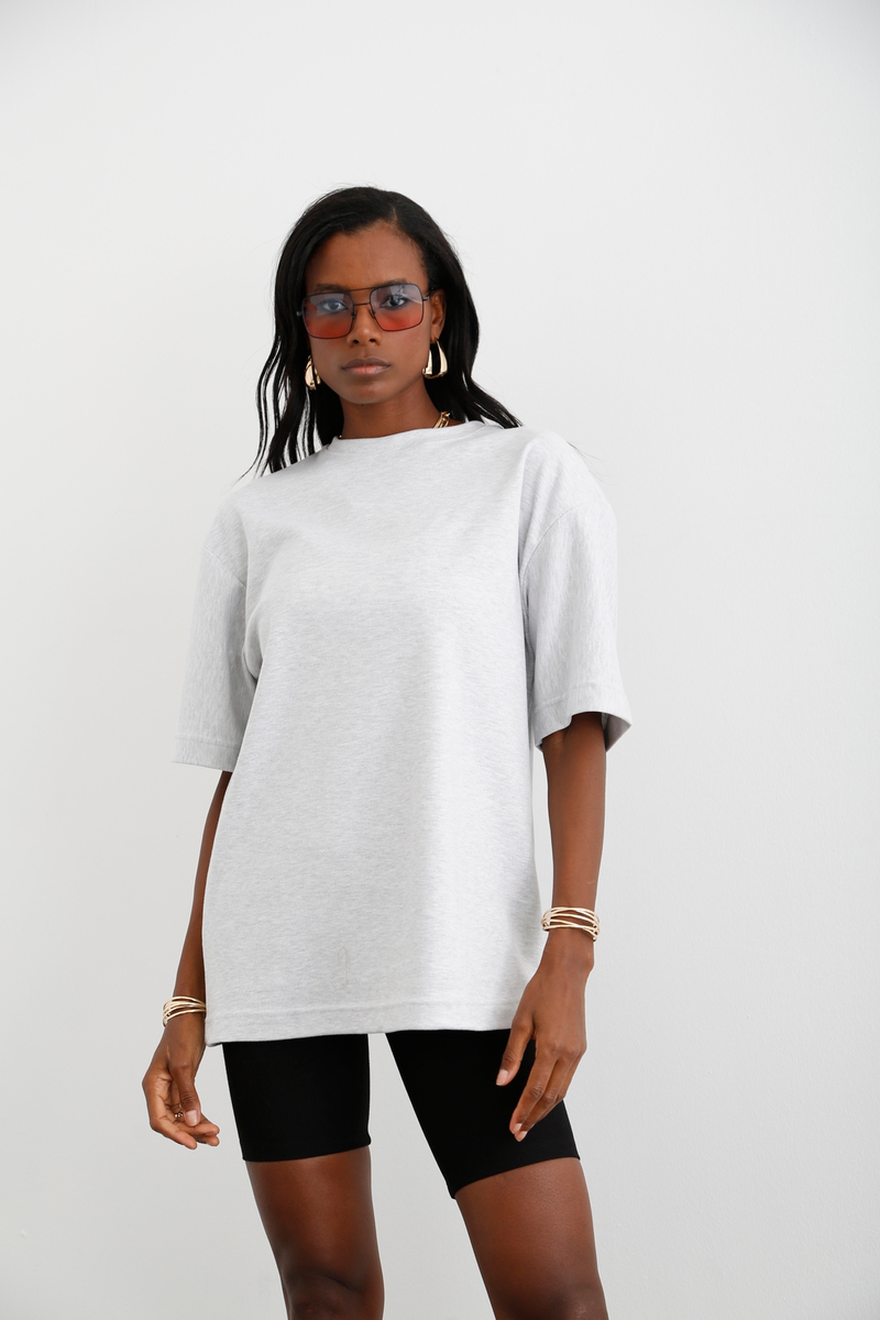 Gri Bisiklet Yaka Sweat Tshirt 