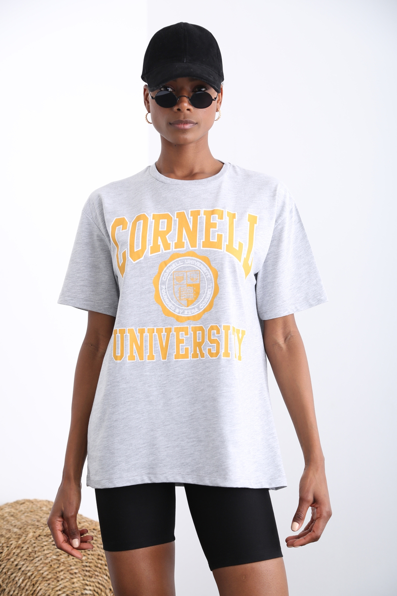 Gri Cornell Baskılı Tshirt 3412