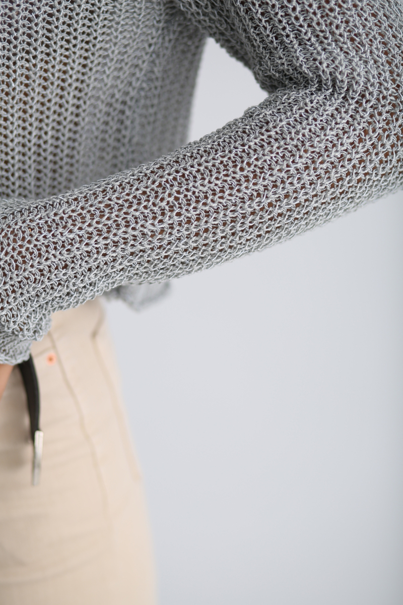 Gri Delikli Crop Triko 9307