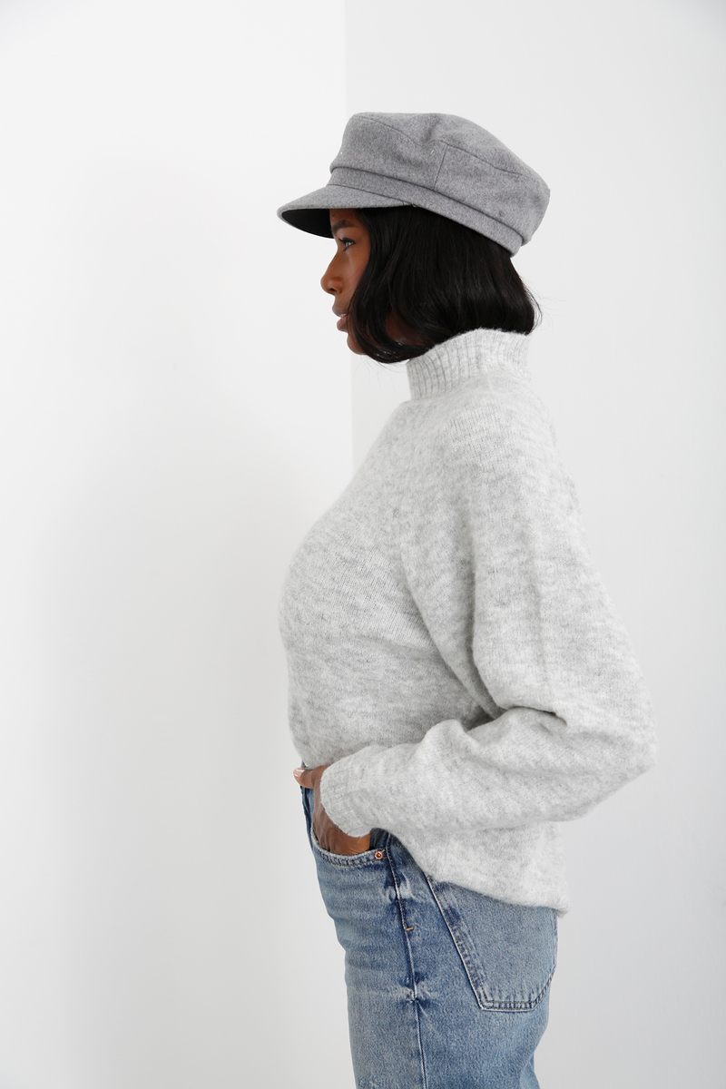 Gri Dik Yaka Basic Triko 