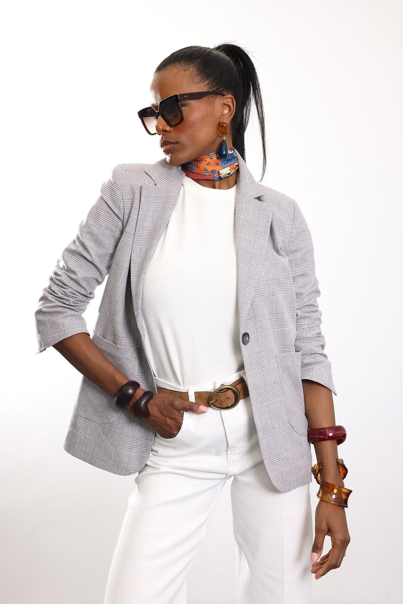 Gri Ekose Desenli Blazer Ceket 4733