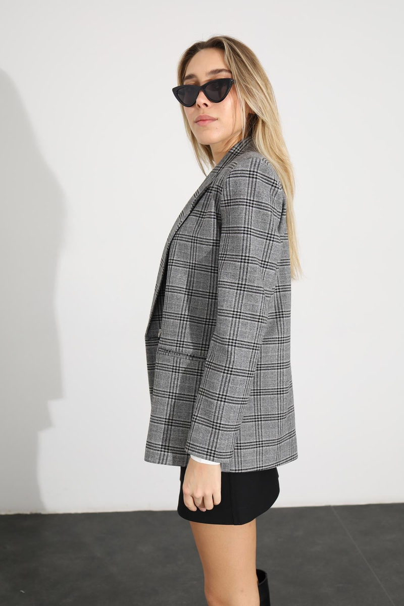 Gri Ekoseli Blazer Ceket 5157