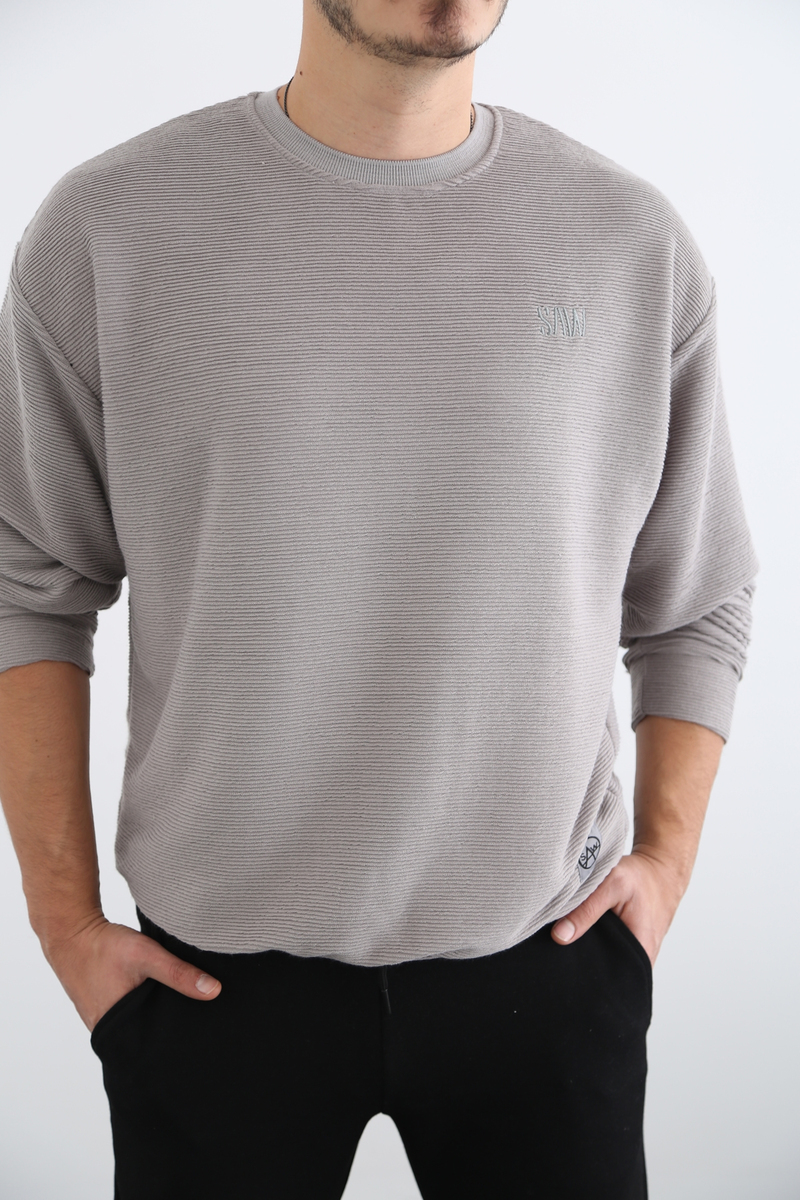 Gri Erkek Bisiklet Yaka Sweatshirt 21557