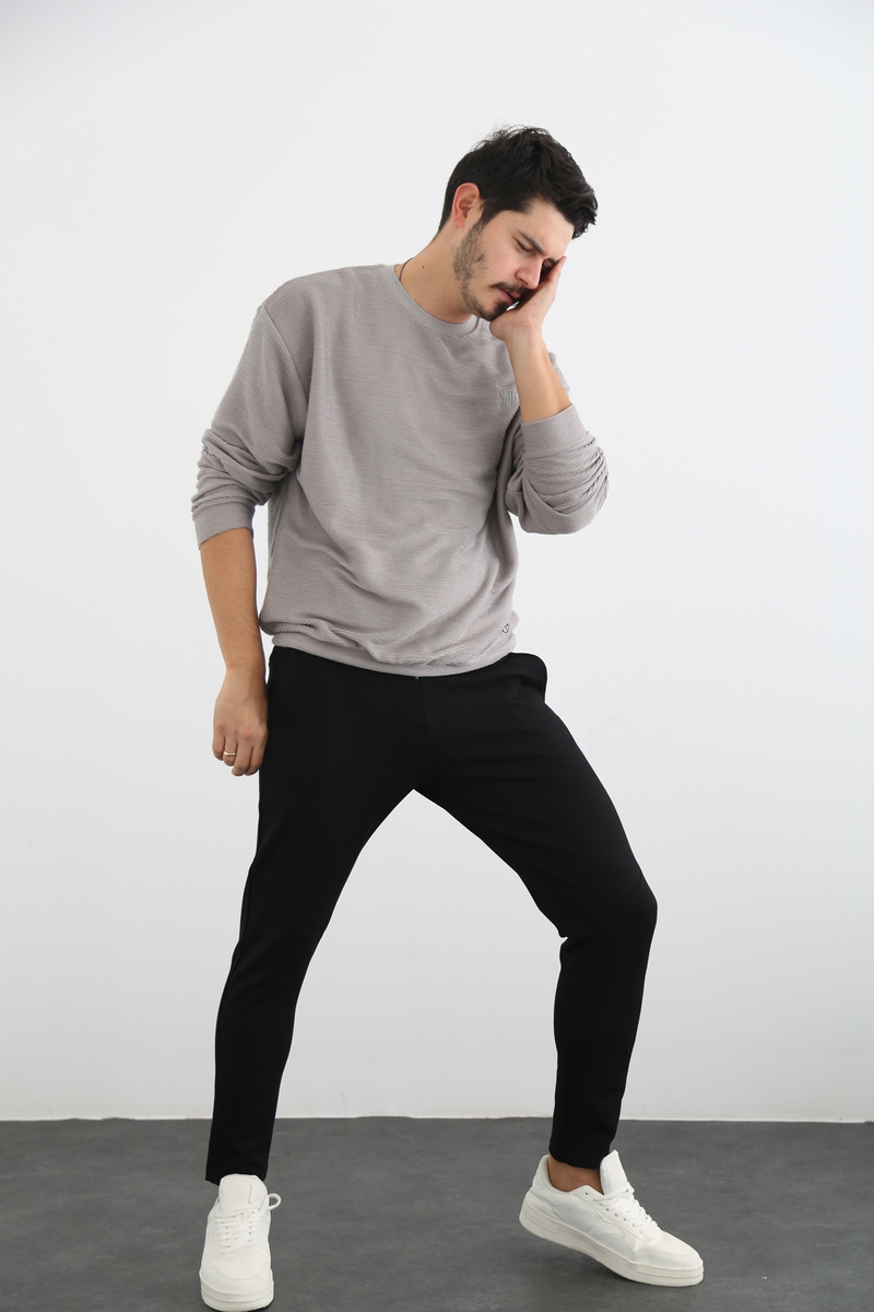 Gri Erkek Bisiklet Yaka Sweatshirt 21557