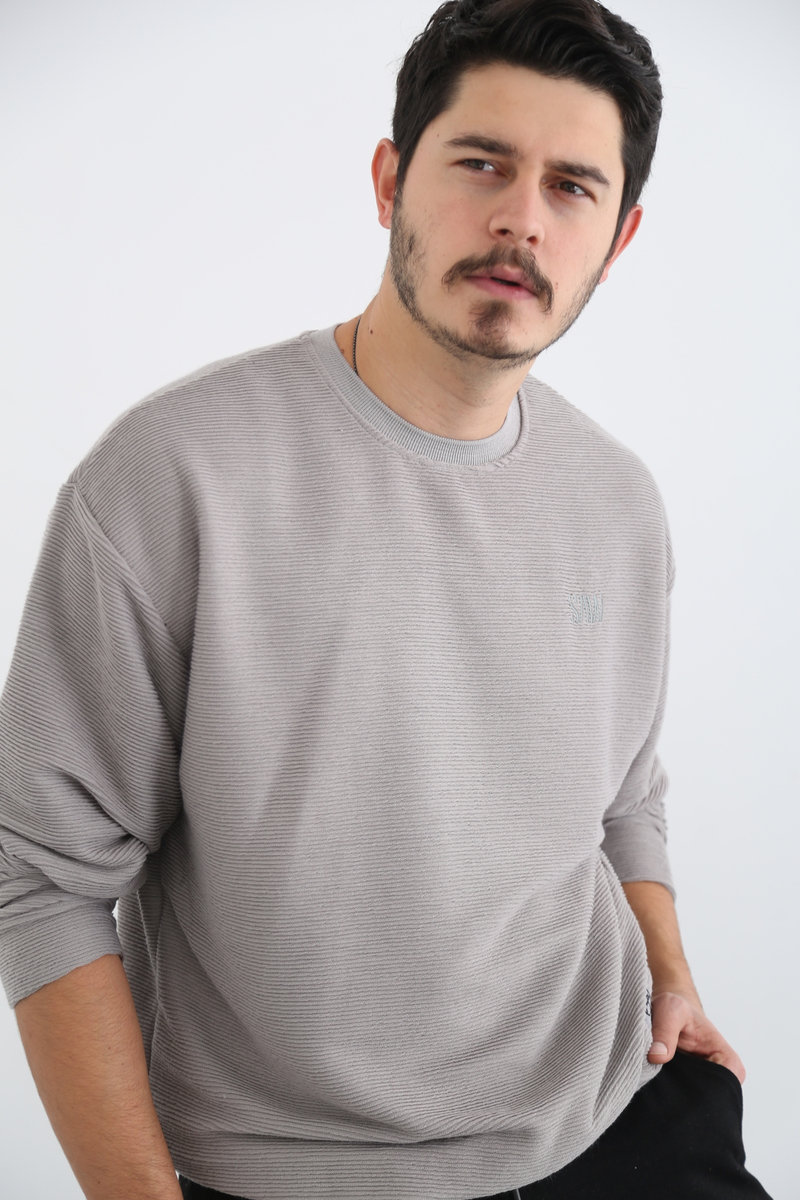 Gri Erkek Bisiklet Yaka Sweatshirt 21557