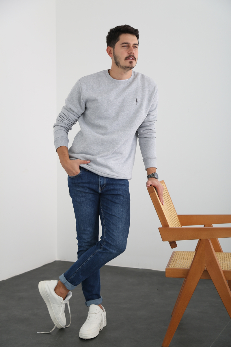 Gri Erkek Şardonlu Basic Sweatshirt 863