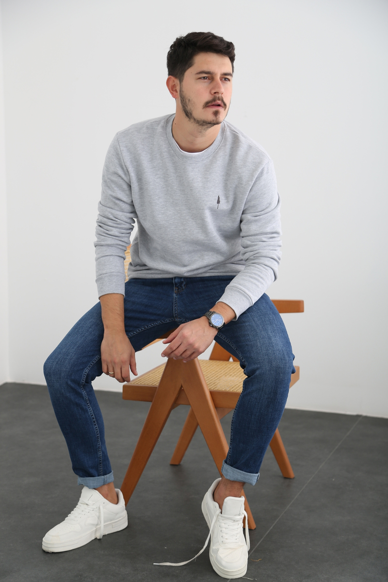 Gri Erkek Şardonlu Basic Sweatshirt 863