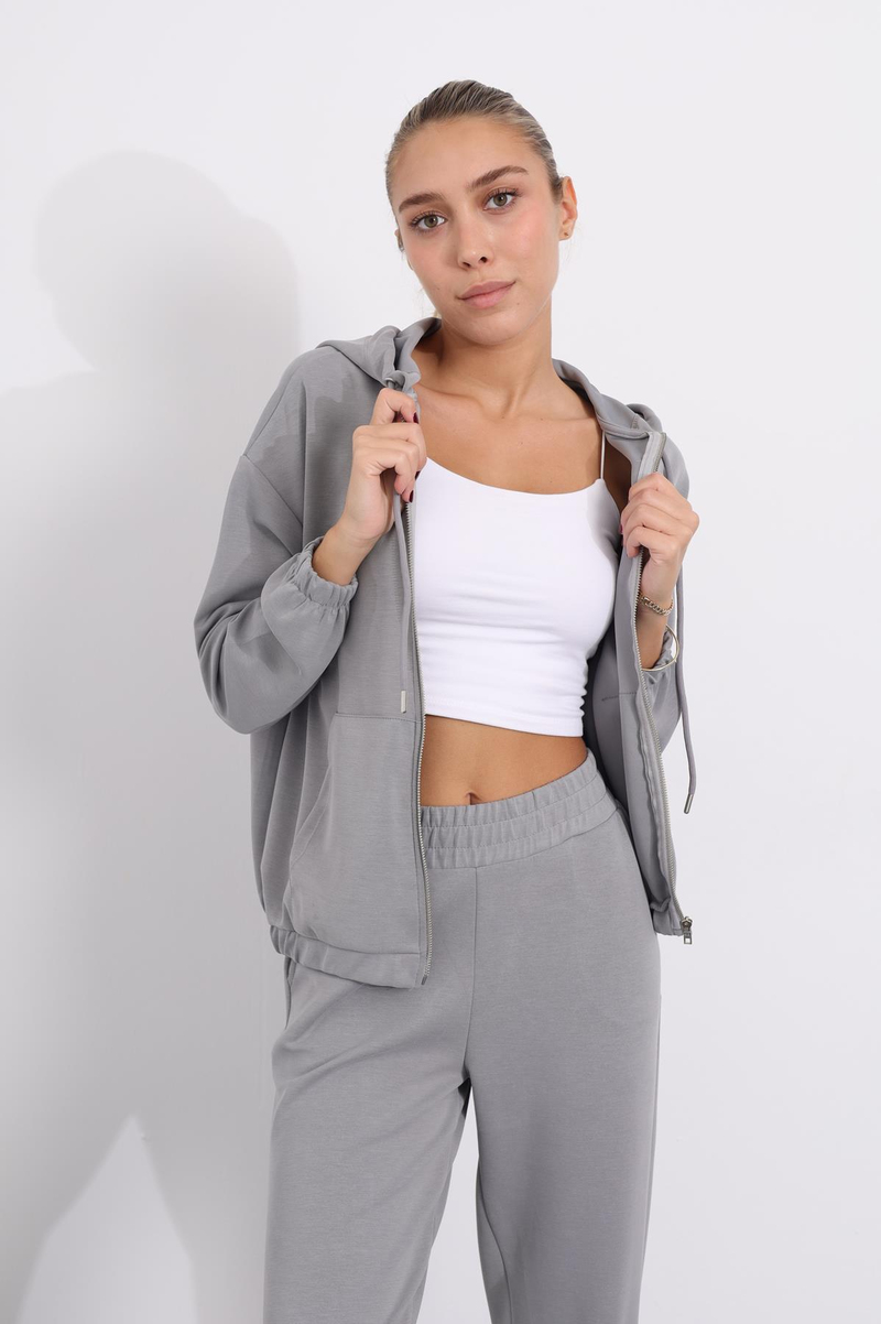 Gri Fermuarlı Modal Sweatshirt 