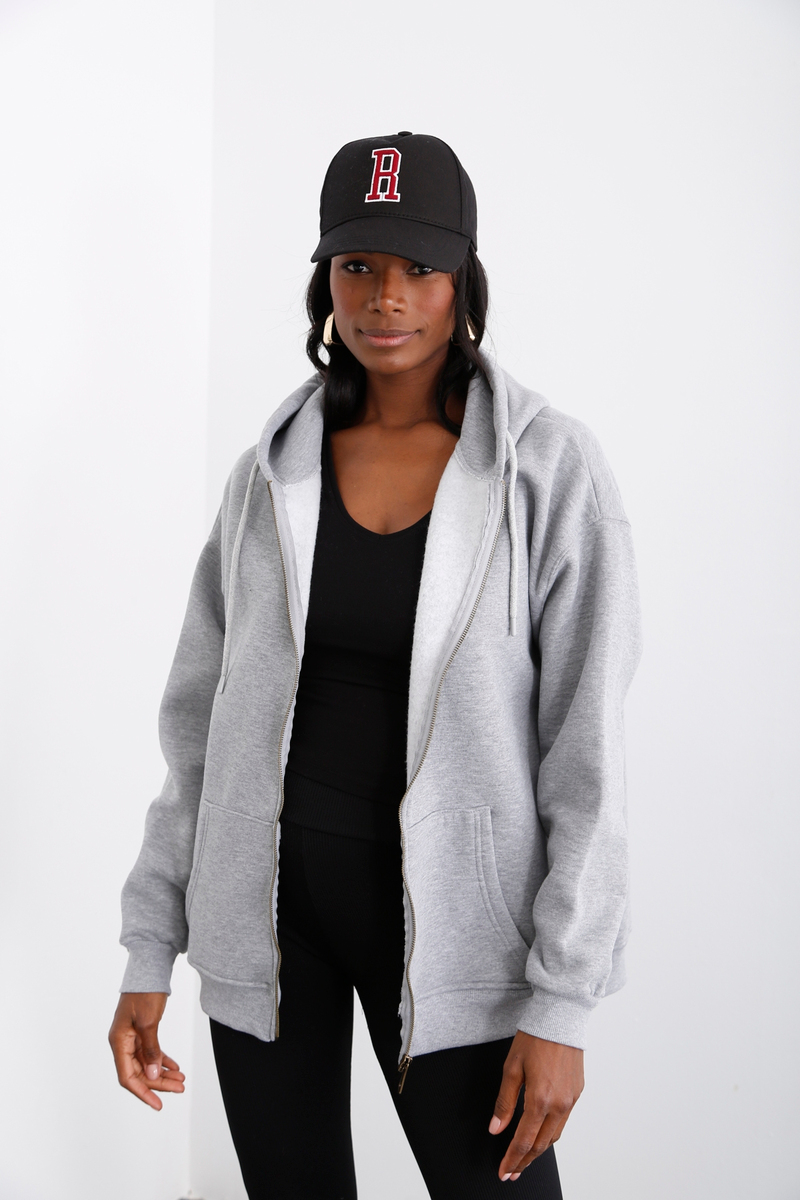 Gri Fermuarlı Şardonlu Sweatshirt 