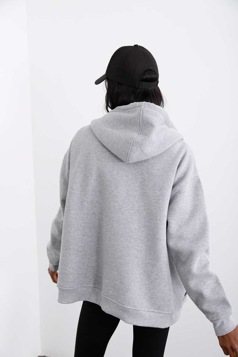 Gri Fermuarlı Şardonlu Sweatshirt 