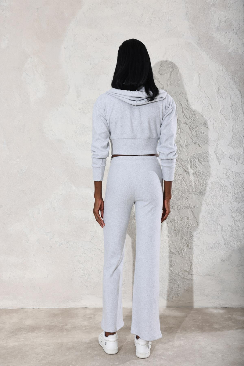 Gri Fitilli Fermuarlı Sweatshirt Eşofman Takım 