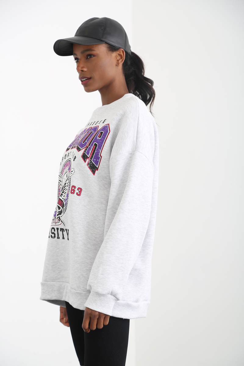 Gri Florida Baskılı Şardonlu Sweatshirt 