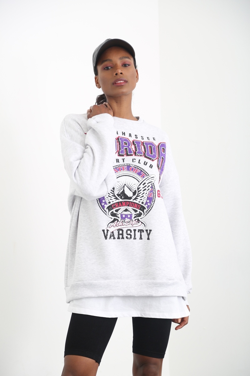 Gri Florida Baskılı Şardonlu Sweatshirt 